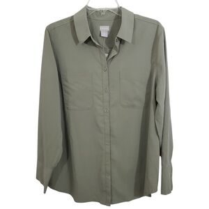 NWT Chicos Half Placket Shirt Silky Soft Dobby Green Large Boho Lagenlook